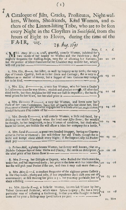 Catalogue des prostituées - English School