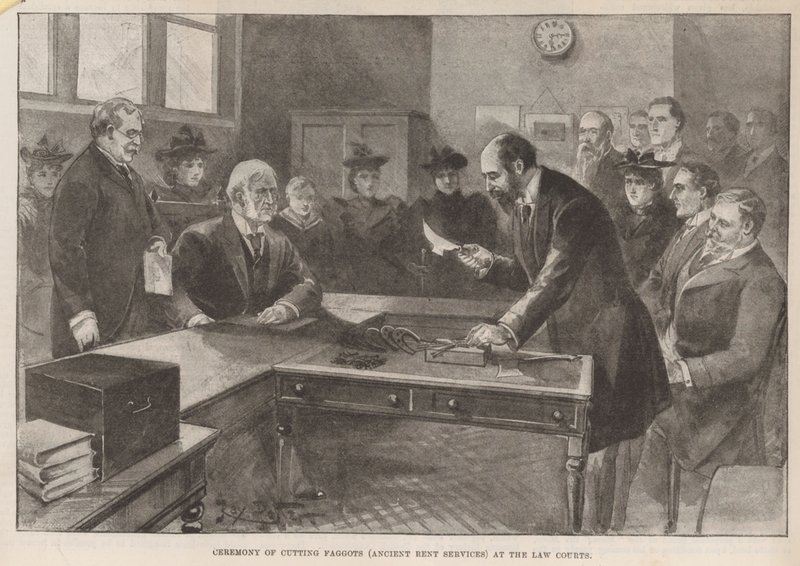Cérémonie de découpe de fagots (services de loyer anciens) aux tribunaux - English School