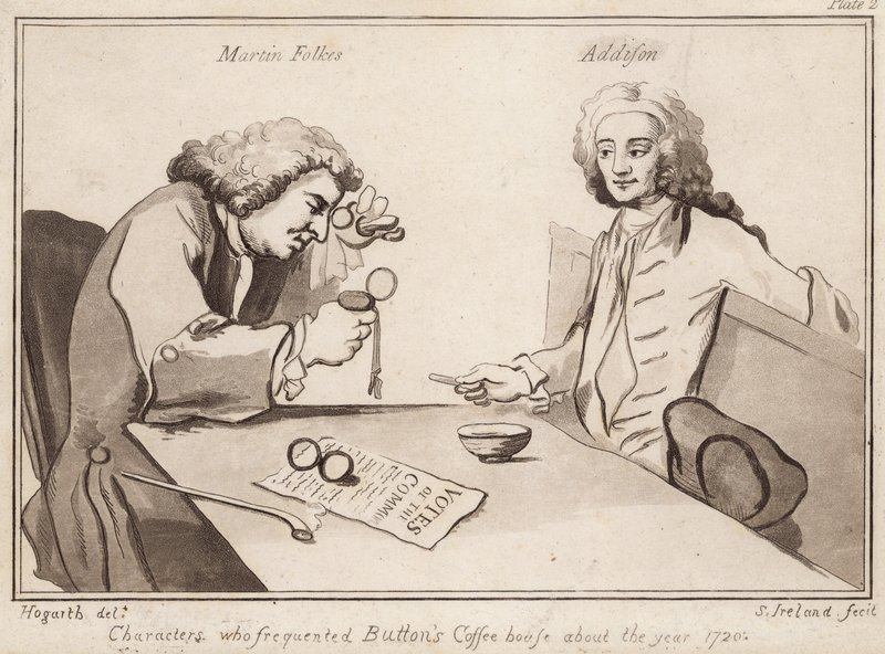 Personnages fréquentant Buttons Coffee House vers 1720 ; Martin Folkes, Addison - English School