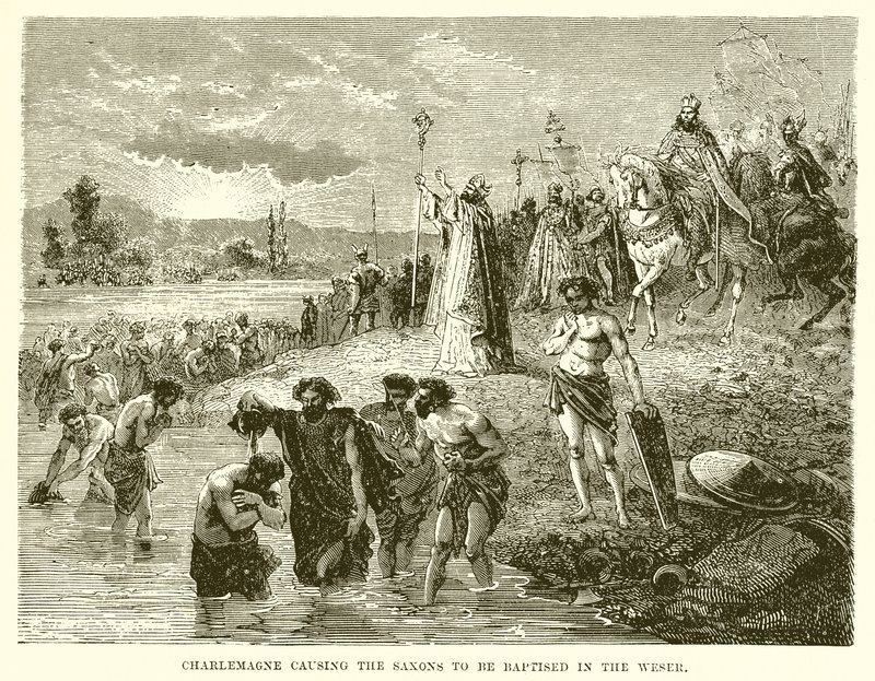 Charlemagne faisant baptiser les Saxons - English School