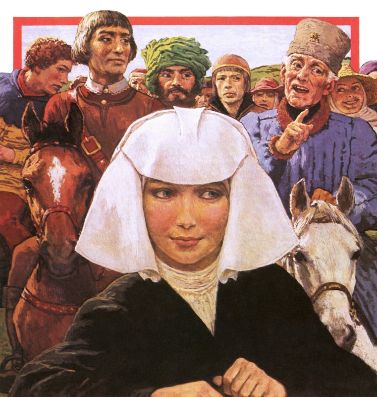 Les pèlerins de Chaucer avec la Prieure au premier plan - English School