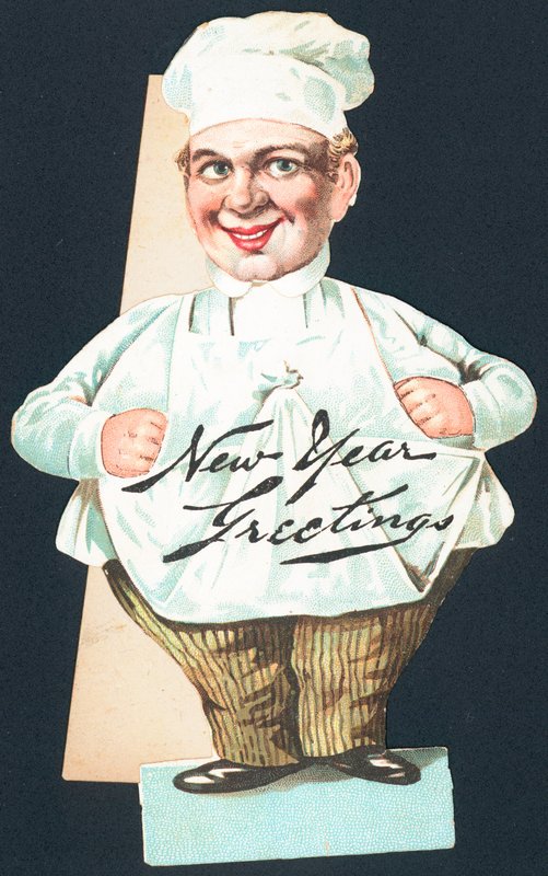 Chef en uniforme complet, carte de Nouvel An - English School