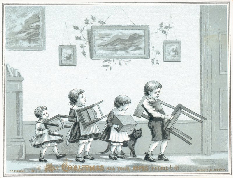 Enfants portant une chaise et des tabourets - English School