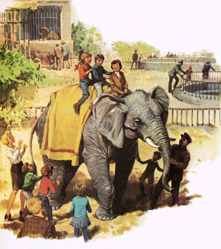 Enfants montant Jumbo au zoo de Londres - English School