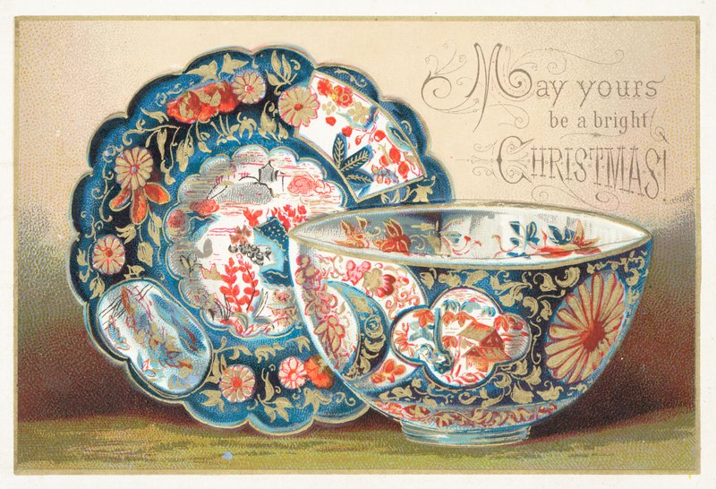 Bol et assiette en porcelaine, Carte de Noël - English School