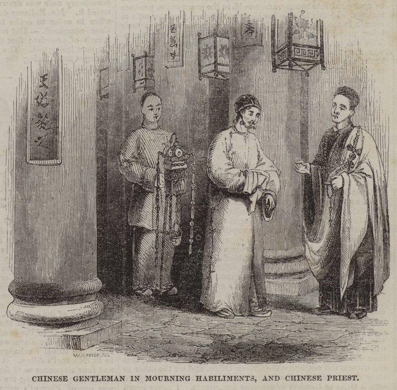 Gentleman chinois en habits de deuil et prêtre chinois - English School