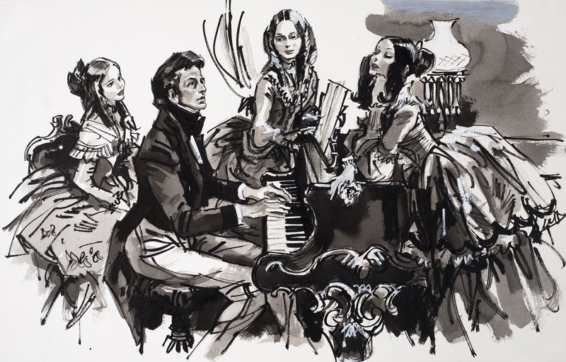Chopin avec des admiratrices (gouache sur papier) - English School