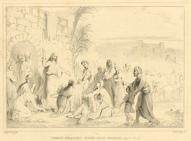 Christ guérissant de nombreuses personnes malades, Matthieu IV, 24 - English School