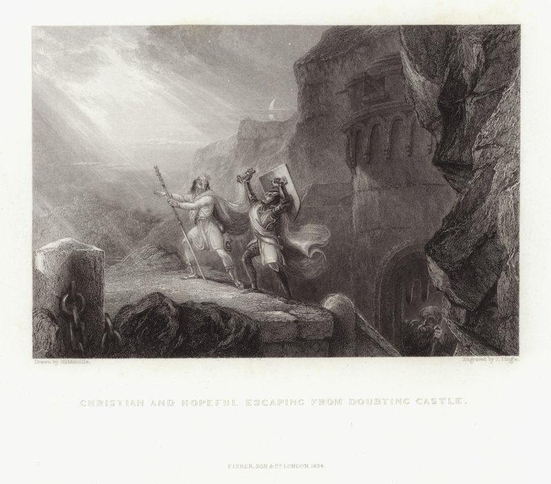 Christian et Hopeful échappant du château douteux - English School