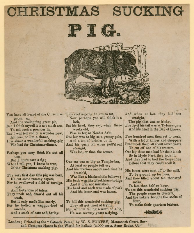 Cochon de lait de Noël, vers daté de 1863 - English School
