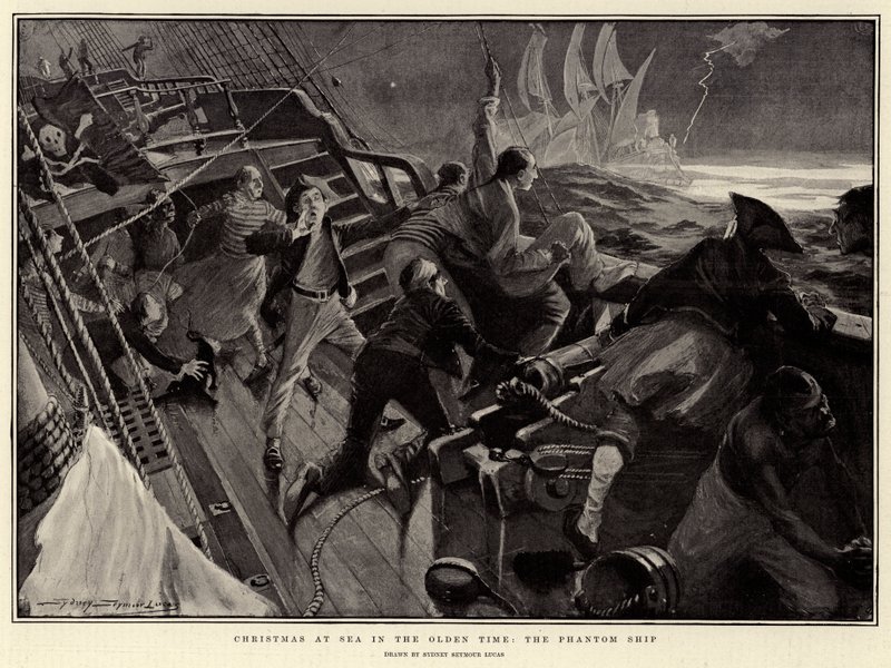 Noël en mer au temps jadis, le bateau fantôme (litho) - English School