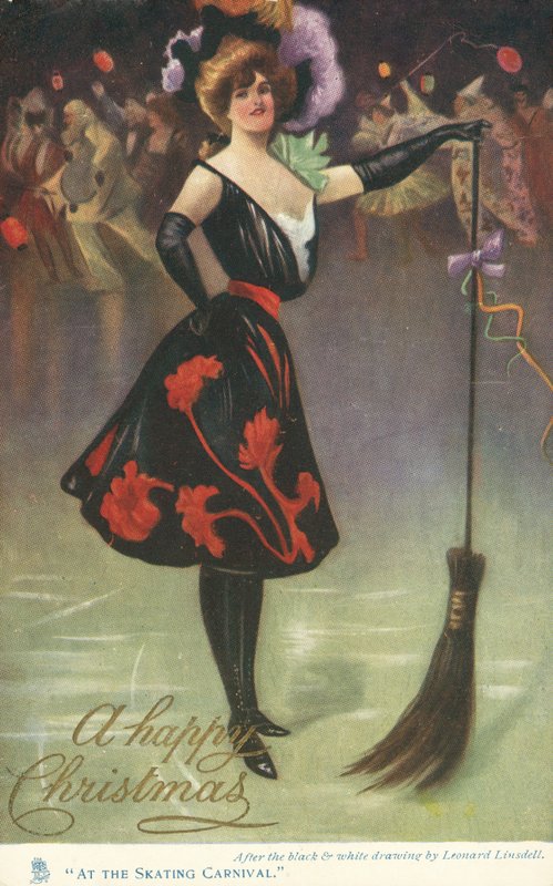 Carte de Noël avec une patinoire (lithographie en couleur) - English School
