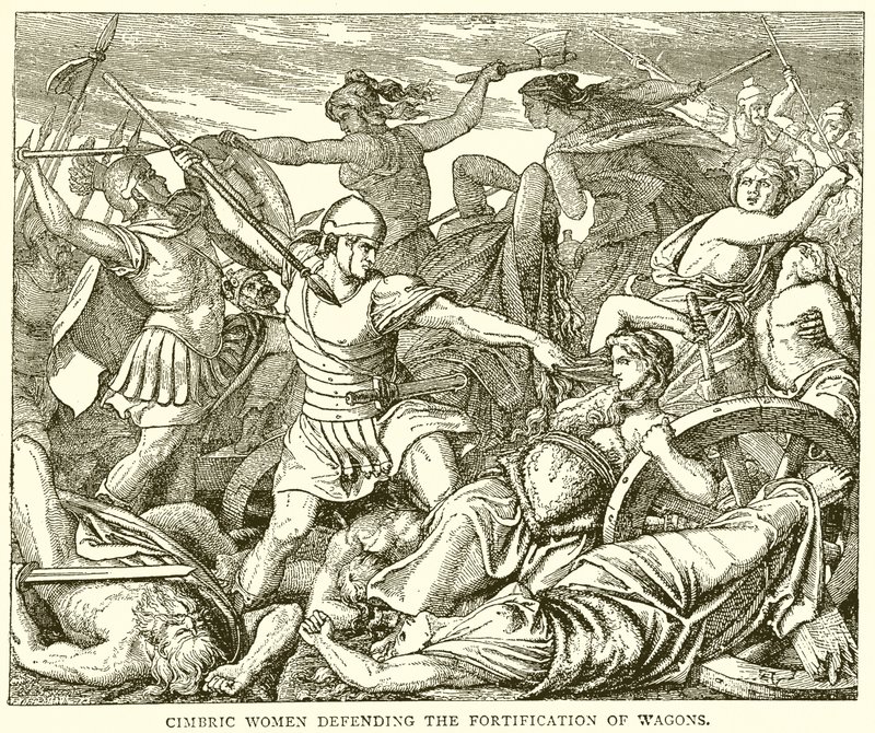 Femmes cimbres défendant la fortification des chariots - English School