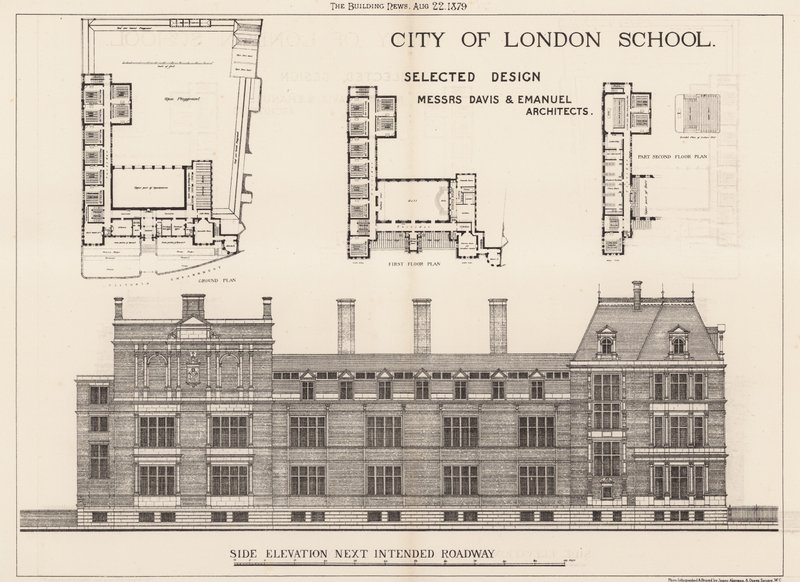 City of London School; élévation latérale - English School