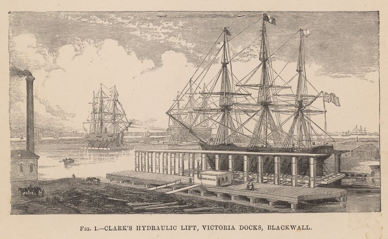 Ascenseur hydraulique de Clarks, Victoria Docks, Blackwall - English School