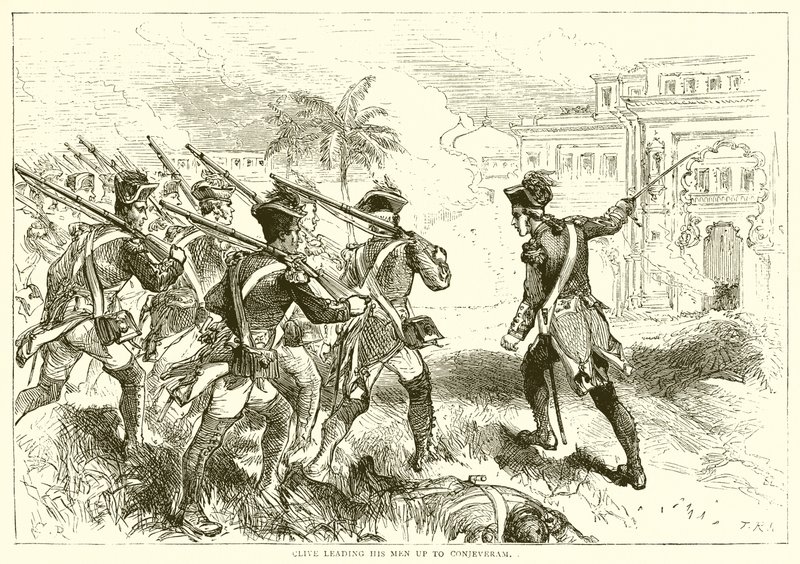 Clive menant ses hommes à Conjeveram (1751) - English School