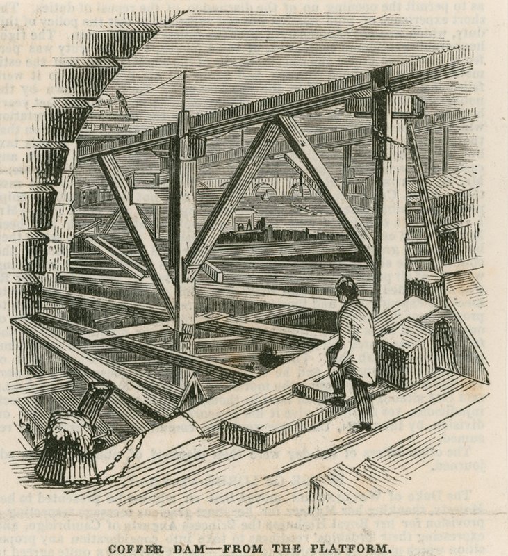 Cofferdam, Pont de Westminster, depuis la plateforme - English School