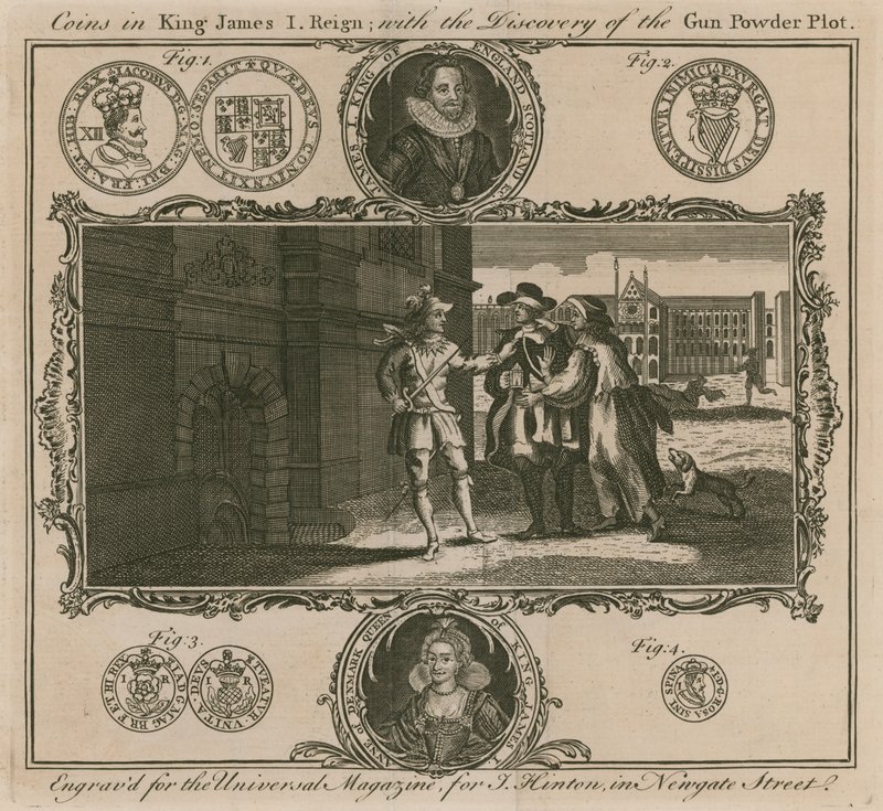 Pièces de monnaie sous le règne de Jacques Ier, avec la découverte du complot des poudres - English School