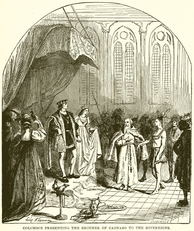 Colomb présentant le frère de Caonabo aux souverains - English School
