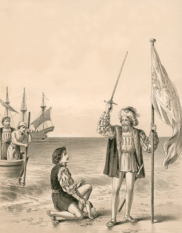 Colomb prend possession du Nouveau Monde au nom de son souverain - English School