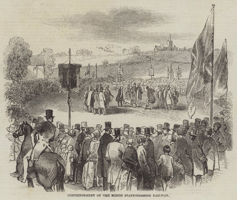 Commencement du chemin de fer du North Staffordshire (gravure) - English School
