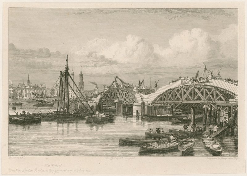 Construction du nouveau pont de Londres, 26 juillet 1827 - English School