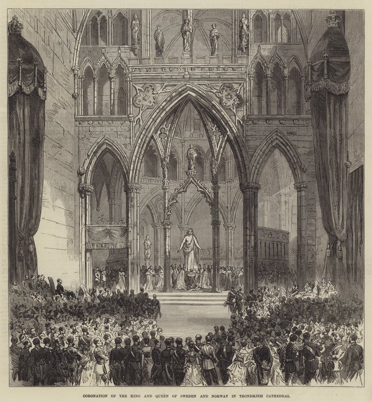 Couronnement du roi et de la reine de Suède et de Norvège dans la cathédrale de Trondhjem - English School