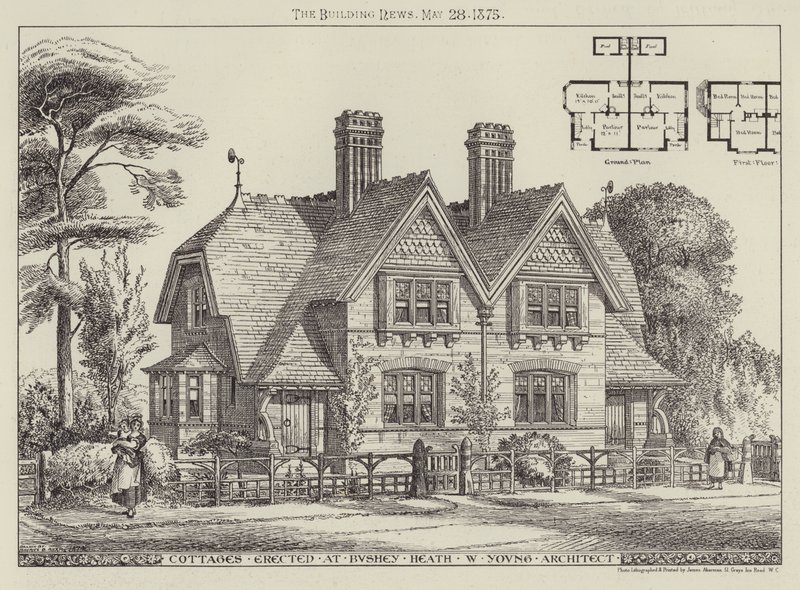 Cottages érigés à Bushey Heath (gravure) - English School
