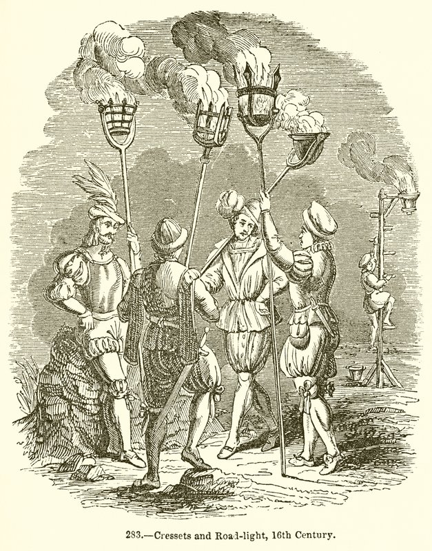 Cressets et éclairage routier, XVIe siècle - English School