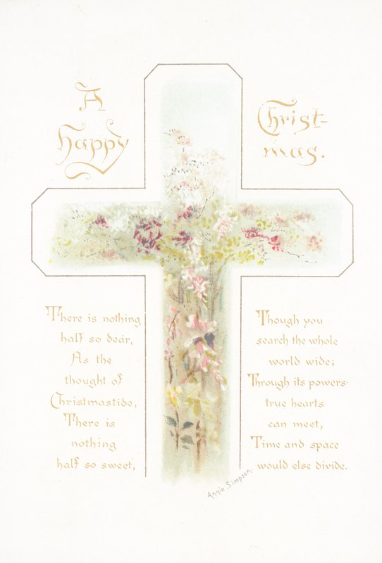 Croix avec des fleurs, Carte de Noël - English School