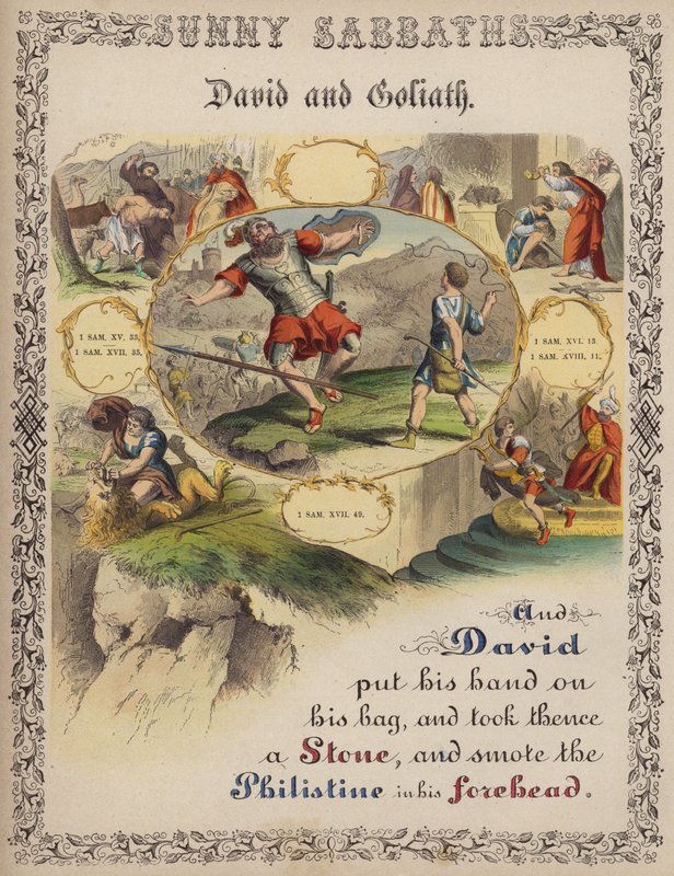 David et Goliath (gravure en couleur) - English School