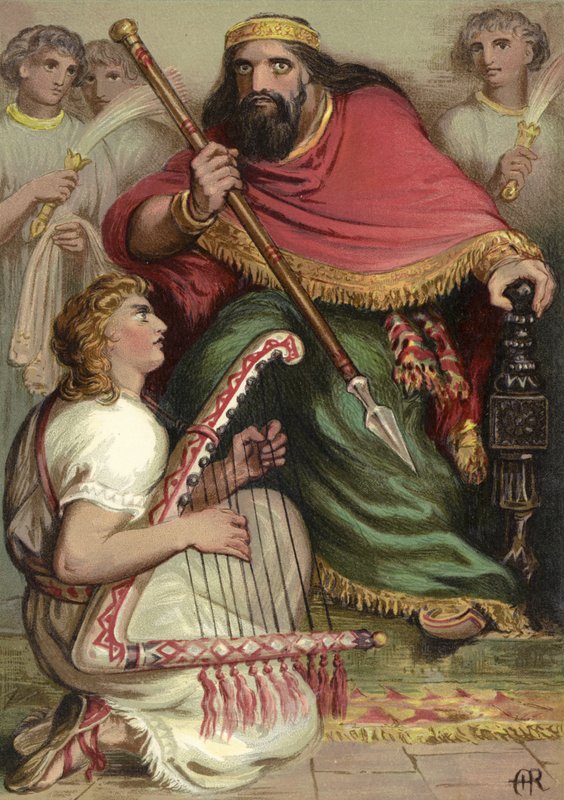 David jouant de la harpe devant Saül - English School