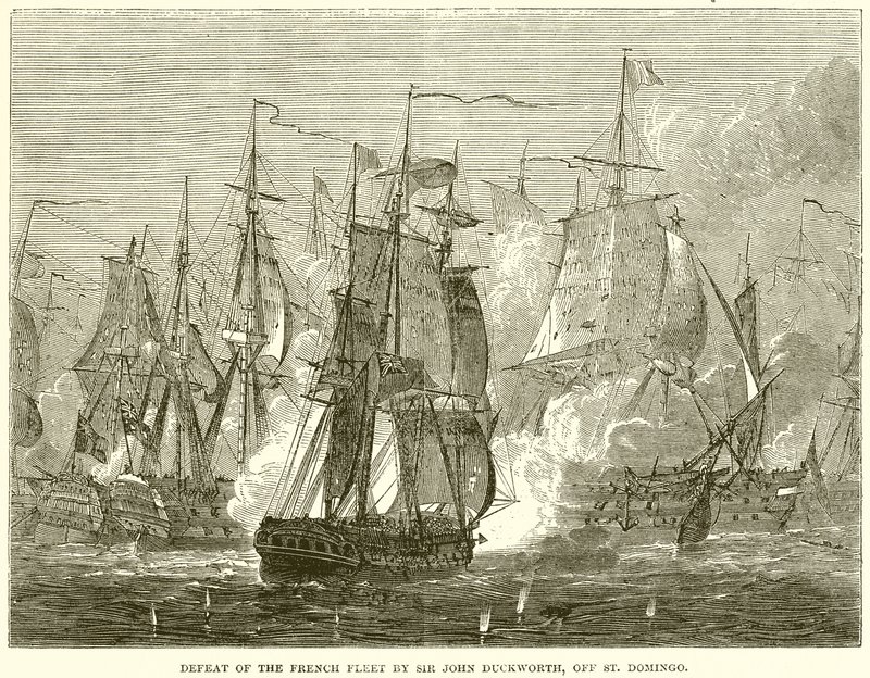 Défaite de la flotte française par Sir John Duckworth, au large de Saint-Domingue - English School