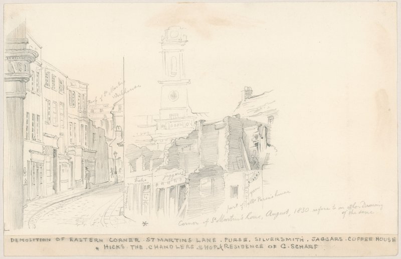 Démolition du coin est, St Martins Lane, Londres - English School