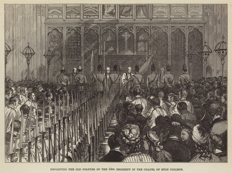 Dépôt des anciennes couleurs du 14e régiment dans la chapelle du collège d