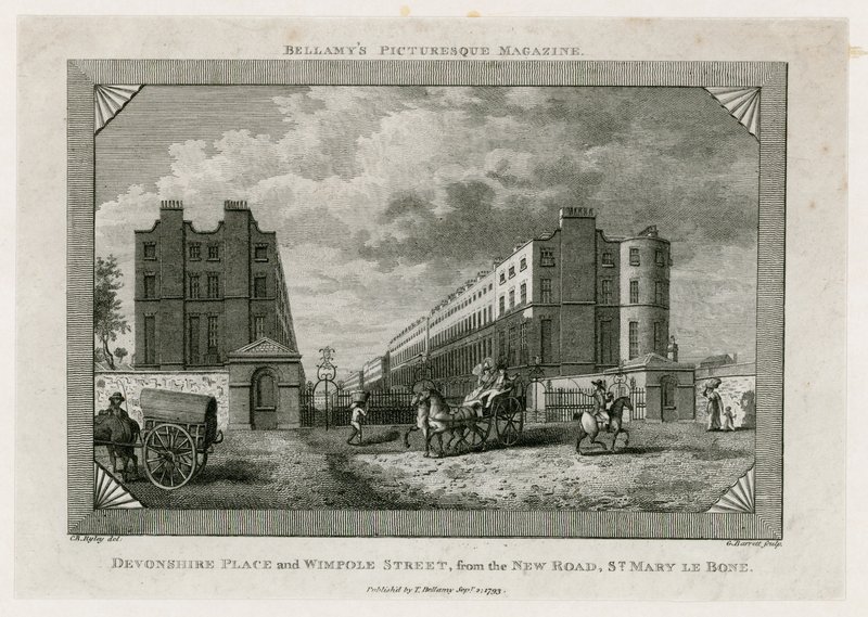 Devonshire Place et Wimpole Street depuis la New Road, St Marylebone - English School