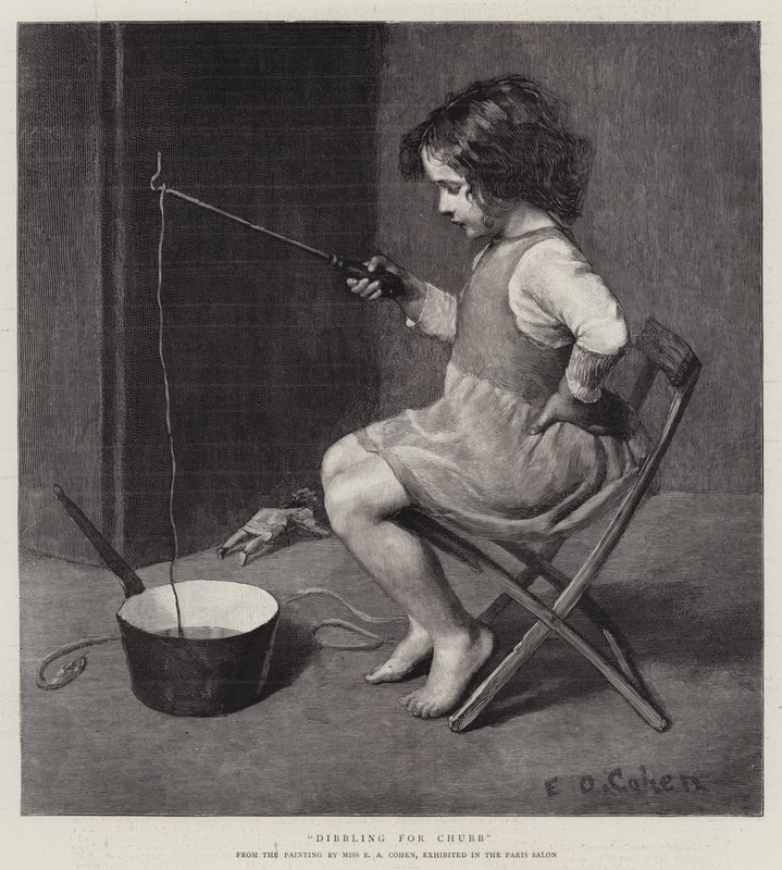 Pêche à la ligne pour le chubb (gravure) - English School