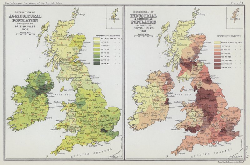 Répartition de la population agricole, Répartition de la population industrielle et commerciale - English School