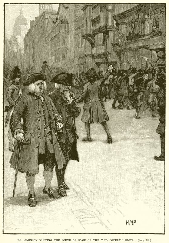 Le Dr. Johnson observant la scène de certaines émeutes anti-catholiques - English School