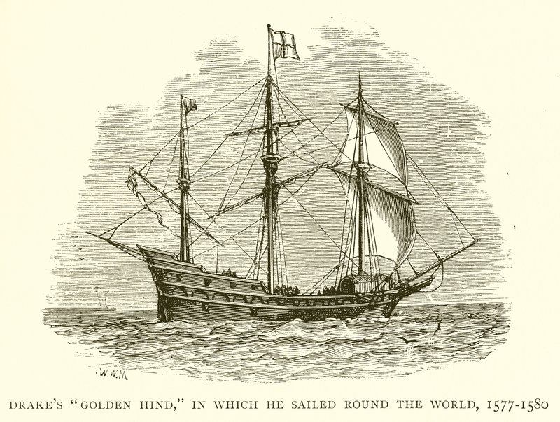 Le Golden Hind de Drake, dans lequel il a fait le tour du monde, 1577-1580 - English School