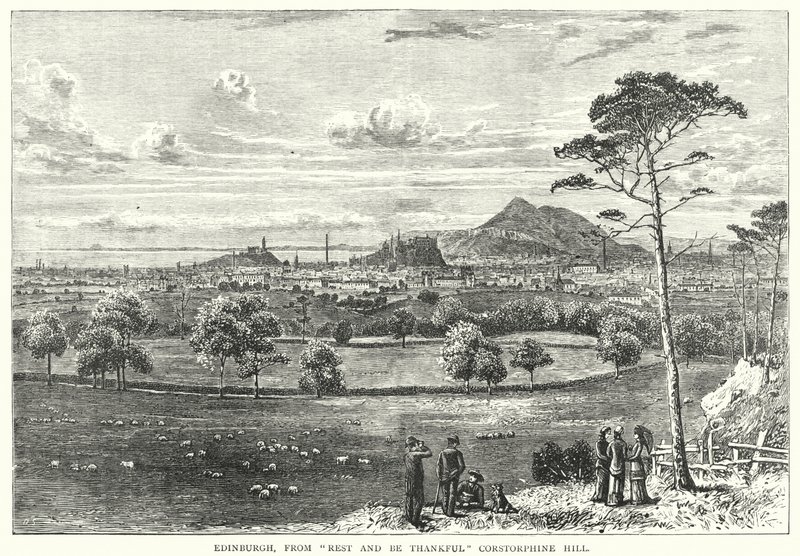 Édimbourg, depuis "Rest and Be Thankful" Corstorphine Hill (gravure) - English School