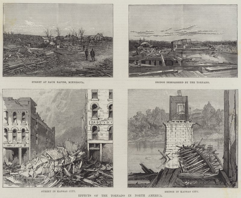 Effets de la tornade en Amérique du Nord (gravure) - English School