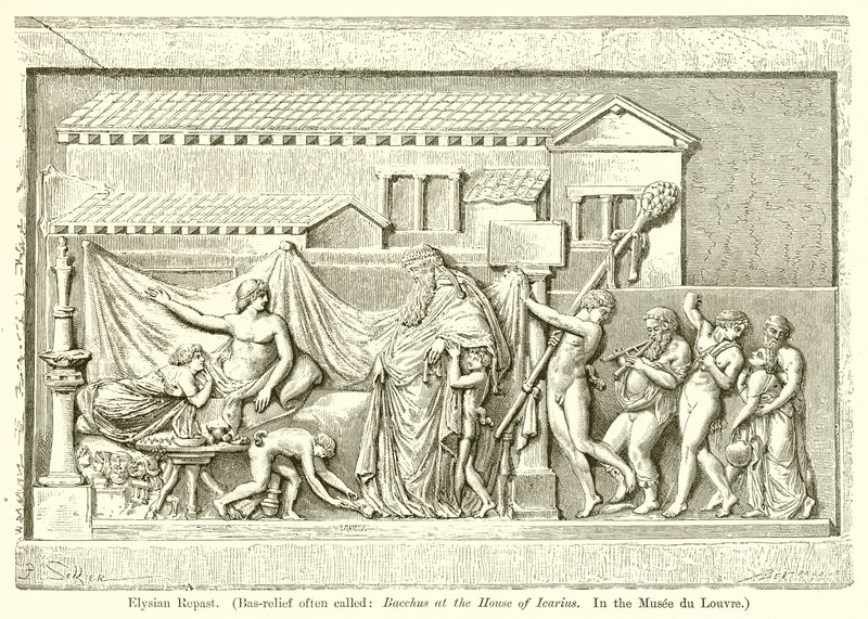 Repas élyséen (Bas-relief souvent appelé : Bacchus chez Icarius. Au Musée du Louvre) - English School
