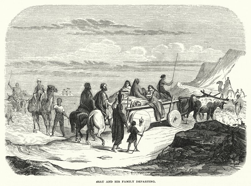 Ésaü et sa famille partant (gravure) - English School