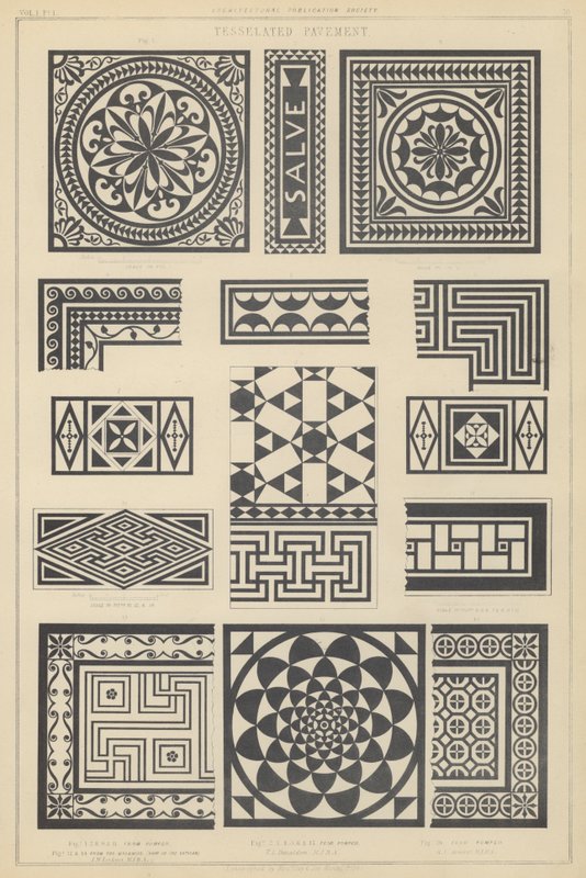 Exemples de pavage en mosaïque de Pompéi et Tor Marancio, Italie - English School