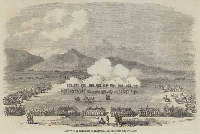 Exécution des mutins à Peshawur, soufflés par les canons, etc. - English School