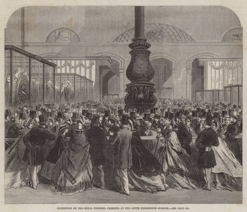 Exposition des cadeaux de mariage royaux au musée de South Kensington (gravure) - English School