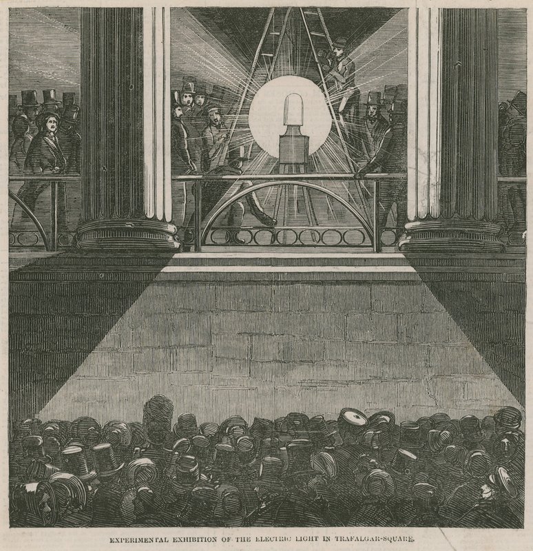Exposition expérimentale de la lumière électrique à Trafalgar Square, Londres - English School