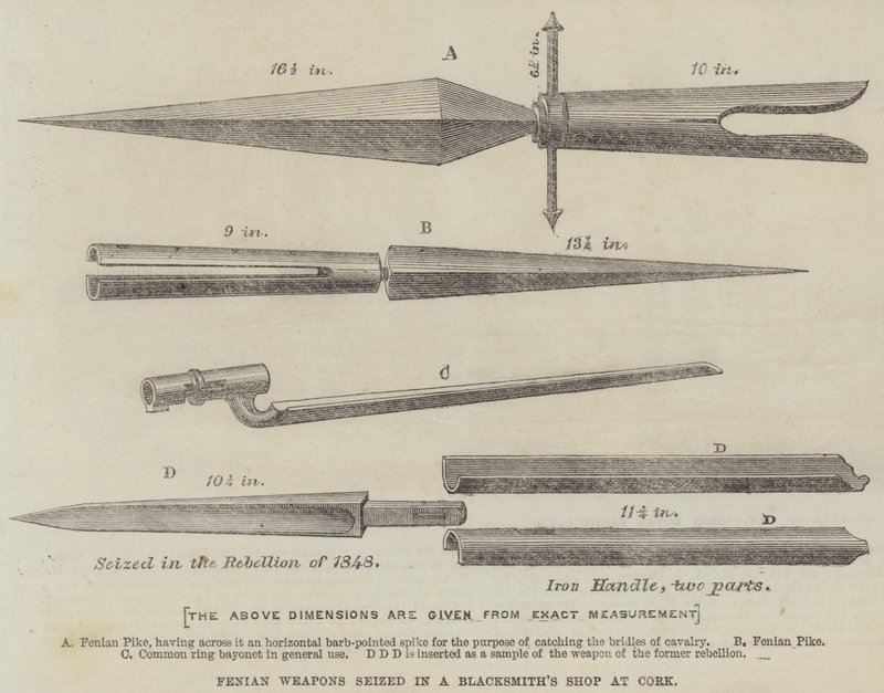 Armes féniennes saisies dans une forge à Cork (gravure) - English School