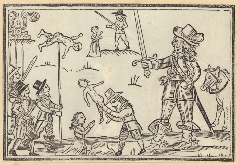 Figures de soldats brandissant des épées contre des enfants - English School